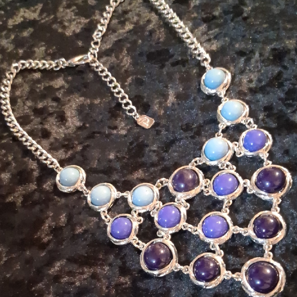 You And I  Silver Necklace with Blue and Purple Stones